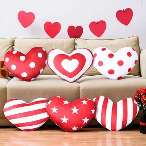 MixTeach 6 Pcs 14 Inch Heart Throw Pillows Soft Heart Shaped Decorative Pillows Cute Fluffy Heart Cushion for Bedroom Living Room Sofa Couch Chair Bench Home Decor
