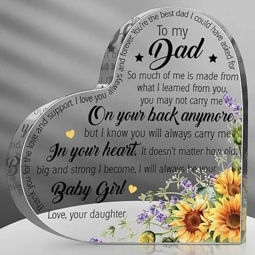 Mom Gift Dad Gift Mother in Law Bonus Heart Plaque Grateful Birthday Acrylic Sign(Dad Lavender)