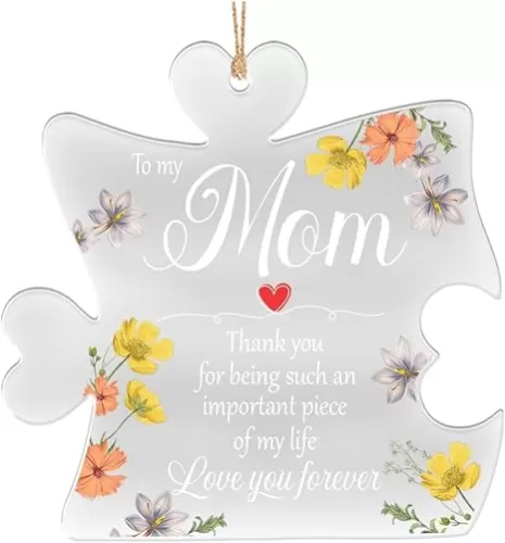 Mom Holiday Designs Flower Car Ornaments - Heart Shaped Acrylic Mom Gifts for Christmas