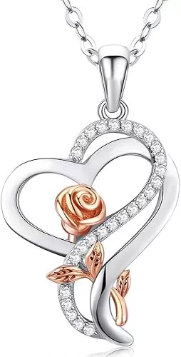 Mothers Day Gifts for Mom, Heart Rose Necklaces for Women, Birthday Jewelry Gifts for Mom Her Girlfriend Wife