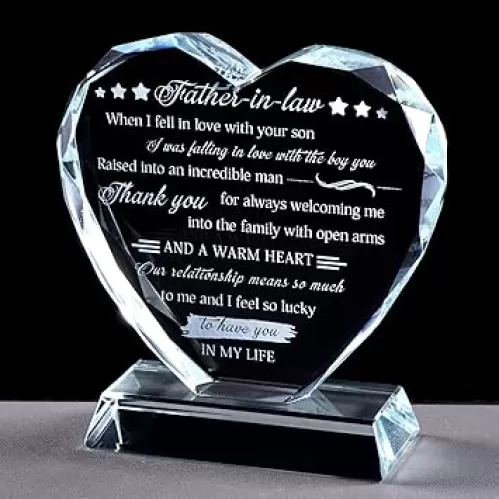 Movdyka Father in Law Gift from Daughter in Law Father‘s Day & Birthday, Heart Shaped Glass Keepsake Gifts for Father in Law Ideas on Christmas & Wedding
