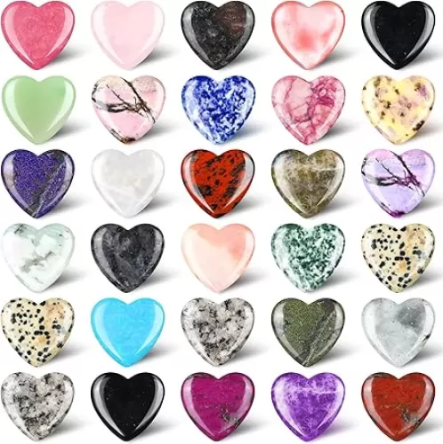 Nuenen 30 Pcs Heart Shape Crystals Bulk 1.2 Inch Gemstone Heart Stones Worry Stone Love Rocks Quartz Love Pocket Palm for Mother's Day Gifts Stress Relief Gift Witchcraft(Classic Color)