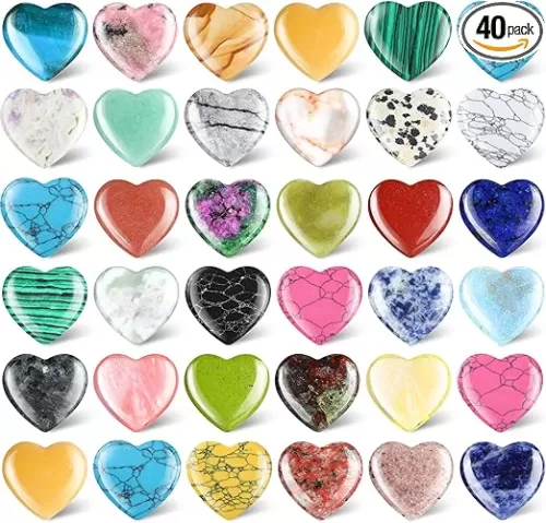 Nuenen 40 Pcs 1.4 Inch Heart Stone Bulk Inspirational Heart Shaped Rock Tiny Trinkets Worry Stone Healing Crystal Gemstone Love Carved Rock Mom Women