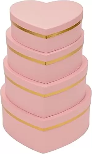 Oairse Pink Gift Boxes with Lids for Present Heart Shaped Flower Boxes for Arrangements Set of 4 Floral Gift Boxes for Bridesmaid, Proposal, Wedding, Birthday, Baby Showers