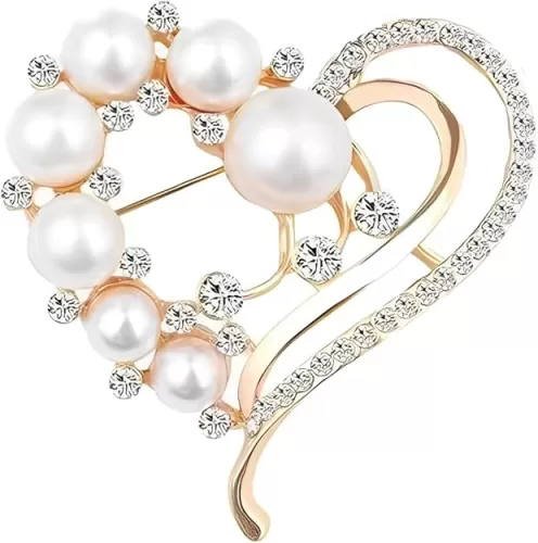 Pearl Heart Brooch for Women Rhinestone Heart Lapel Pin Love Brooch Birthday Mother