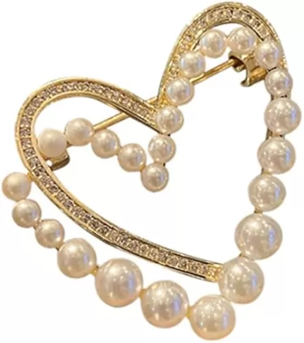 Pearl Heart-Shaped Brooch Crystal Pearl Brooch Shawl Pin Badge Corsage Brooch Wedding Party Clothing Accessories Double Heart-Shaped Scarf Brooch Pin for Women and Girls Fashion Accessories Gifts