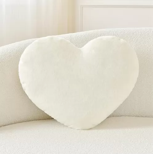 Petrella Throw Pillows Heart Pillow Cute Fuzzy Pillows for Bed Livingroom Home Decor Cushion Decorative Aesthetic Preppy Pillows White, Small 13"x10"