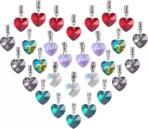 PH PandaHall 6 Colors Heart Glass Charms 30pcs Faceted Heart Pendants Valentine Charms Crystal Dangle Charms with Bail Hanger Large Hole Beads for Wedding Mother Necklace Bracelets Making, Hole: 5mm