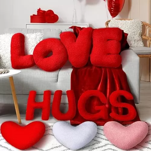 Pickmesh 11 Pcs Valentine‘s Day Heart Shaped Throw Pillows 11.8 Inch Fluffy Love Hugs Decorative Red Pink White Heart Pillows for Couch Bed Sofa Valentine‘s Day Gifts