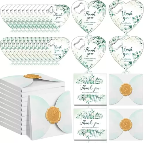 Pickmesh 50 Sets Bottle Openers Party Favor for Guests Wedding Baby Shower Thank You Heart Shaped Magnetic Bottle Opener Thank You Gift Box with Wax Seal for Bridal Party Favor Souvenir