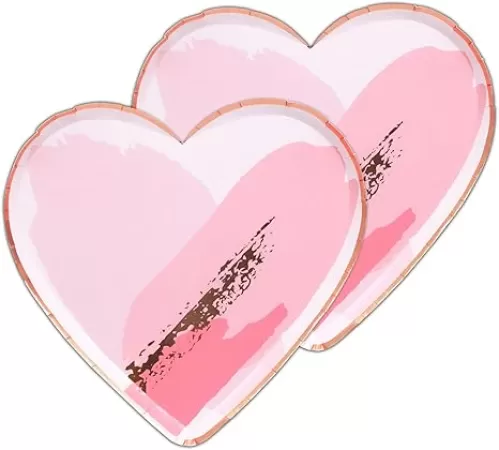 Pink Heart Shaped Paper Plates - Wedding Engagement Valentine’s Day Party Supplies, Disposable Plates Bridal Shower, Baby Shower, Mother’s Day, Birthday Party Decorations, 9in 24pcs