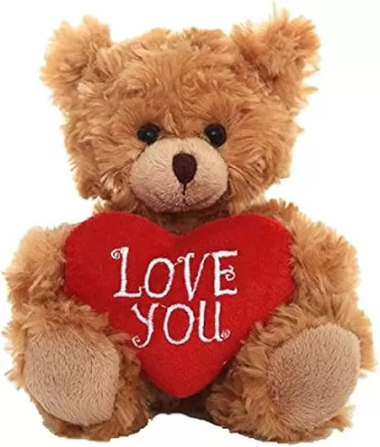 Plushland Stuffed Mocha Heart Bear – Love You- Plush Bear Toy for Kids & Adults - Embroidered Heart Pillow - Brown-6 inches