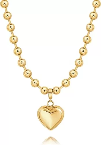 POTESSA 18K Gold Plated Pendant Necklace Medallion Coin Heart Y Shaped Chain Toggle Necklace for Women Jewelry