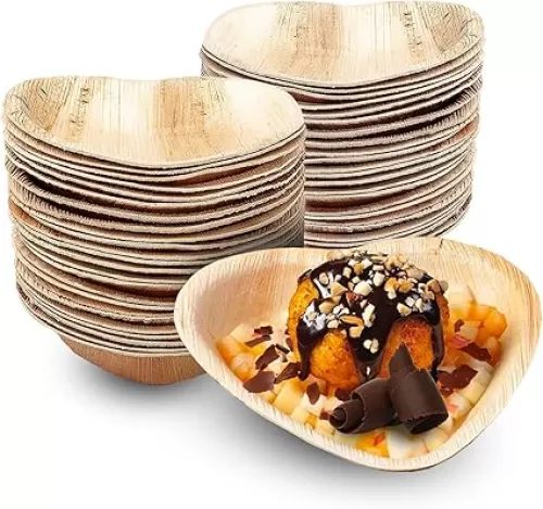 Raj Palm Leaf Heart Shaped Plates Disposable 6" - 50 Pack Bamboo Style compostable dessert plates - Biodegradable Cute Plates For Catering, Parties, Valentine, Anniversary Birthday