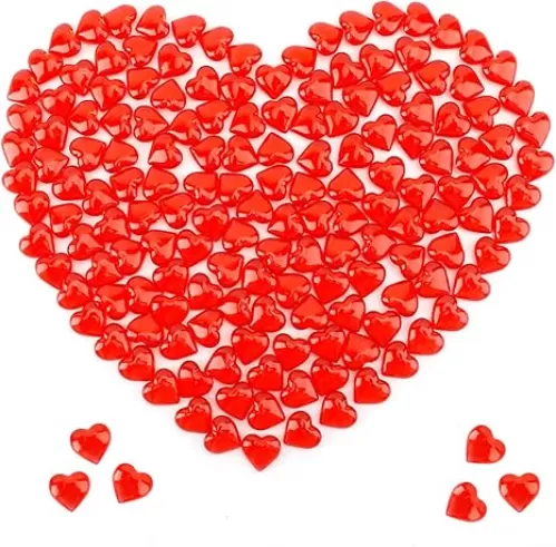 Red Acrylic Heart 100Pcs Hearts Shaped Gems 0.9Inch Reusable Love Heart Crystal Gems Red Heart Decorations for Vase Filler DIY Crafts Table Home Wedding Birthday Mother's Day Decorations