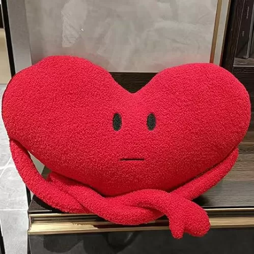Red Heart Pillow, 3D Fluffy Red Throw Pillow, 17.8x12 Inch Cute Plush Soft Emoji Throw Pillows for Couch Bed Living Room Valentine