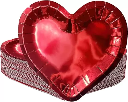 Red Heart Shaped Paper Plates Disposable Tableware for Wedding Valentine Dinnerware Decorative Anniversary Mother's Day Birthday Party Supplies