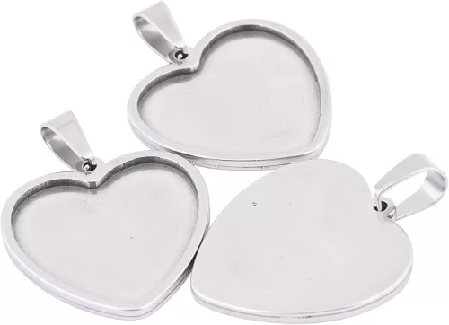 Reidgaller 10pcs Stainless Steel Heart Shape Cabochon Base Settings 25mm Blank Pendant Trays DIY Necklace Jewelry Bezel Findings