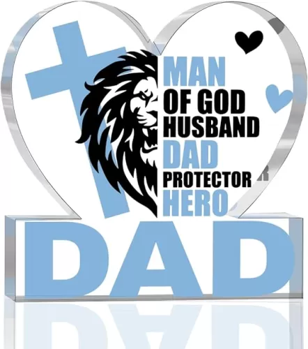 Religious Dad Gifts from Daughter Son Fathers Day Birthday Gifts for Dad Father Husband Best Dad Ever Gifts Man of God Heart Clear Acrylic Desk Decor Sign for Home Office 4 X 4 Inch
