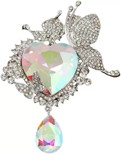 Rhinestone Love Heart Teardrop Brooch Pin for Women Bridal Elegant Austrian Crystal Butterfly Fairy Broach Corsage Birthday Wedding Ceremony Bouquet Costume Accessories