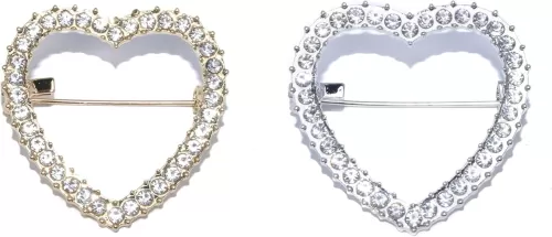 ROFARSO Heart Brooch Pins for Women Feminist Fashion Jewelry with Rhinestone Crystal, Accessory for Shawl Scarf Buckle Sweater Cardigan, Gift for Women Mother Bride Girl (2pics, Gold & Silver)