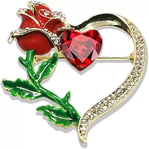 Rose Heart Crystal Brooch for Women Elegant Enamel Rhinestone Love Heart Brooches Pin Fashion Jewelry for Women Girl Wedding Party Valentines Gift