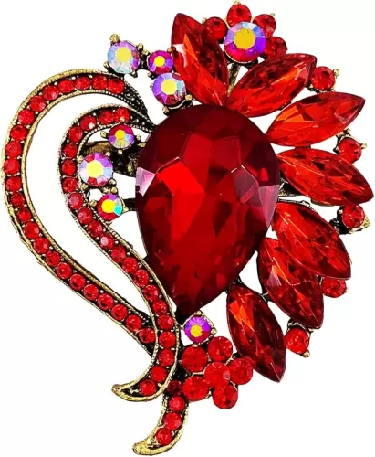 SELOVO Heart Rhinestone Scarf Brooch Pin Austrian Crystal Antiqued Silver Tone