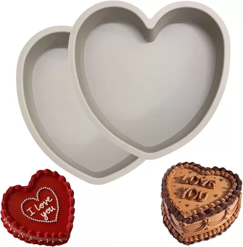 Set of 2 Silicone Heart Shaped Cake Pans – 9 Inch Nonstick Food-Grade Heart Cake Pan, Oven & Microwave Safe Molds for Baking – Easy to Clean in Just 2 Seconds