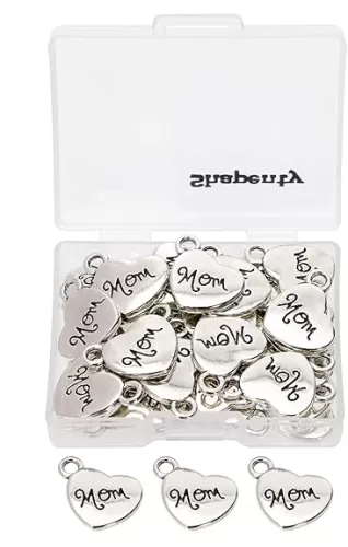 Shapenty Love Heart Shaped Pendant Charms for DIY Craft Bracelet Necklace Earrings Keychains Jewelry Making Findings and Memory Ornament, 40PCS (Antique Silver, Mom)