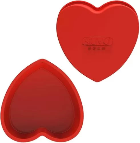 SILIVO Silicone Heart Shaped Cake Pans, 8 Inch, Red, Nonstick, Food Grade Silicone, Easy Clean, Freezer, Microwave and Oven Safe