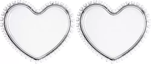 Sizikato 2pcs Clear Glass Dessert Plates with Heart Trim, Heart Shaped Glass Snack Tray Fruit Plate, 7-Inch