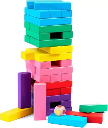 Stacking Board Game, Colored Wooden Stacking Game, 48PCS Tumble Tower With Dice, Colorful Stacking Block Party Game, Educational Stacking Building Blocks For Kids, Stacking Gifts Set For Boys Girls Adults