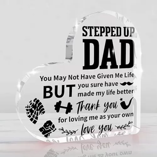 Step Dad Gifts from Daughter Fathers Day Gift Heart Shape Acrylic Plaque Fathers Bonus Birthday Christmas Gifts for Dad