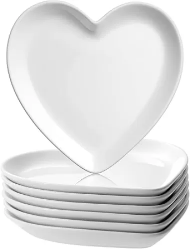 Suclain 12 Pcs Heart Shaped Bowl Ceramic Dinner Plates 7.4 Inch Serving Dish Saucers Plates Porcelain Salad Appetizer Plates Sushi Dipping Dessert Bowl for Christmas Valentine(White)