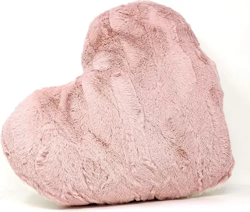 Tache Pink Heart Shaped Pillow - Faux Fur White Fleece Valentine