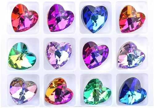 Teensery 24 Pcs Mixed Color Crystal Glass Pendant Charm Rhinestone Beads for DIY Craft Jewelry Necklace Bracelet Earrings Making (Heart Shaped)