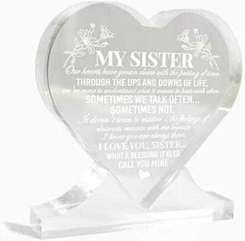 To My Sister Gift, Heart-Shaped Acrylic Sign, Acrylic Heart Decor Sign, I Love You Sister, Sister Birthday Holiday Gifts, Acrylic Heart Gift, Best Sister Ever Gifts, Gifts for Mother's Day Christmas