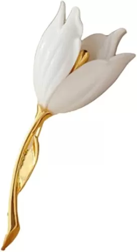 Tulip Brooch Women Gold Plated Alloy Resin Corsage Jewelry Gift Brooch Badge Love Accessories Jewelry Accessories Chest, White