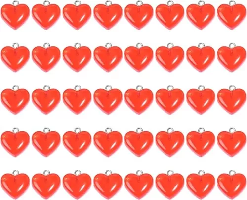 Tupalizy 40PCS Resin Heart Charms Love Heart Shaped Pendant Beads Dangle for Jewelry Making Bracelets Necklaces Earrings Keychains DIY Crafts Accessories Christmas Party Decor Gifts
