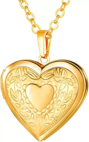 U7 Women Locket Necklace Platinum 14K Gold Photo Lockets that Hold Picture, Chain 20 Inch Personalized Gift Custom Love Heart Image Necklaces