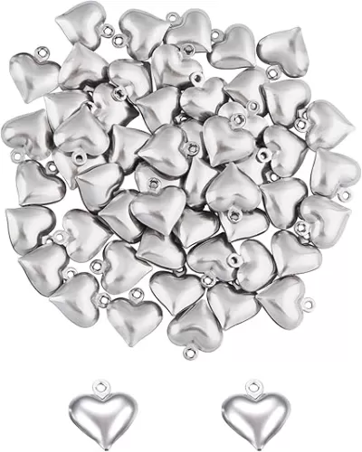UNICRAFTALE 100pcs Puffy Heart Pendants - Tiny Stainless Steel Hypoallergenic Charms for DIY Jewelry Making - 11mm Wide