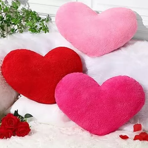 Unittype 3 Pieces Heart Shaped Pillow Plush Cute Fluffy Cushion Heart Throw Pillow Decorative Back Cushions for Gift Living Dining Room Bed Sofa, 15.75 Inch(Rose Red, Pink, Red)