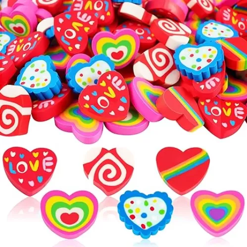 Valentine Erasers for Kids Bulk, 40 Pcs Large Colorful Heart Erasers for Valentine’s Day, Novelty Cute Holiday Pencil Erasers for Homework Rewards Party Favors Gift Filling