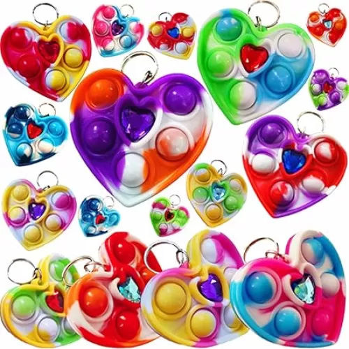 HOZKEAP ï¼ˆValentine Party Favorsï¼‰ 24 packs Bulk heart shape Mini Pop Fidget Key Chainï¼ŒHoliday gift Boy and Girl and Classroom Student Gifts