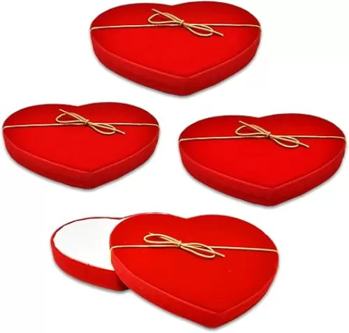 Valentine's Day Gift Card Box Holder Pack of 4 Red Velvet Heart Shape with Gold Bows Valentines Gifts Cards Money Holders Boxes for Valentine Wedding Present Packaging Party Favor Decorations