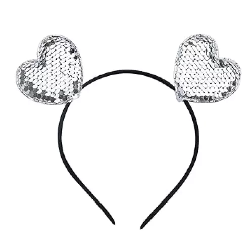 Valentine's Day Heart Headband Sequin Love Hair Band Hoop White Glitter Heart Shaped Hair Accessories Headdress For Girls Women New Year Holiday Wedding Birthday Party Props Gift