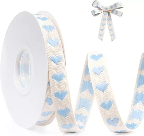 Valentine's Day Ribbon for Gift, Cake Wrapping, 5/8 Inch x 10 Yards Heart Gift Ribbon for Baby Shower(Blue)