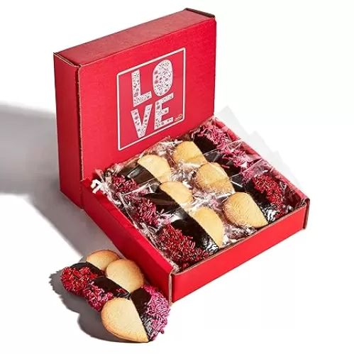 Valentine's Gift Basket | Chocolate Heart Cookies | Shortbread Cookies Dipped in Chocolate and Red Sprinkles | Valentines Day Gift for Mom, Dad, Colleagues & Friends | Kosher & Nut Free | Stern’s Bakery