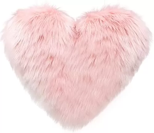vctops Faux Fur Heart Shaped Throw Pillow with Insert Soft Plush Throw Pillows Decorative Fluffy Throw Pillow for Living Room Bedroom Car Office (Light Pink A, 16"x20")