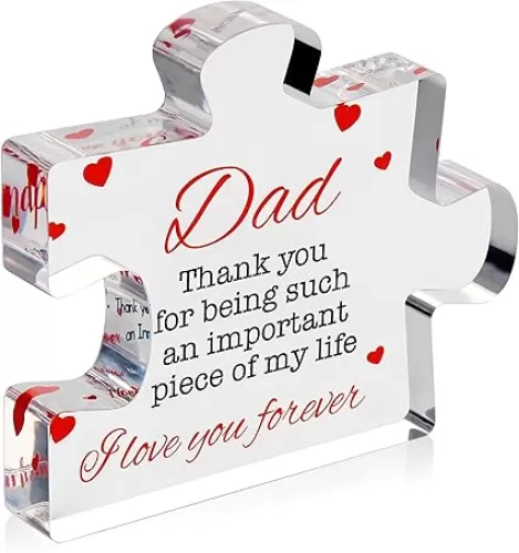 VELENTI Engraved Acrylic Block Puzzle Birthday Gifts for Dad 3.35 x 2.76 inch - Cool Dad Presents from Daughter, Son, Mom - Heartwarming Men Birthday Gift, Ideas